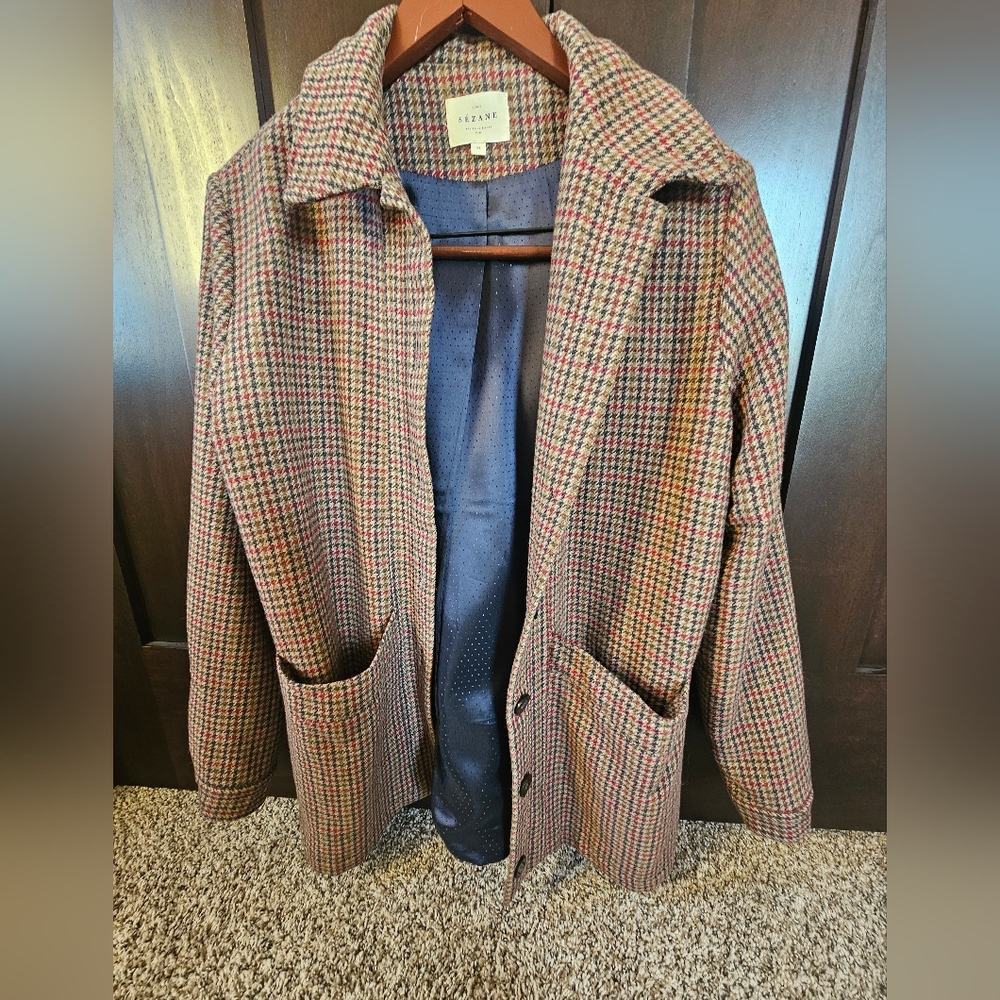 Like NEW Sezane Multicolor Houndstooth Will Jacket Size M